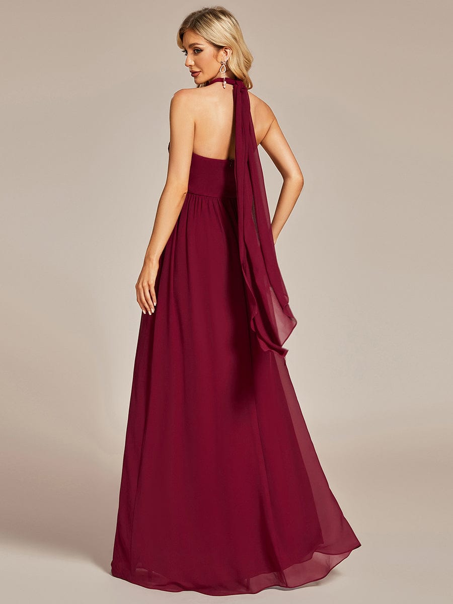 Multiway Chiffon Pleated Strapless Floor Length Bridesmaid Dress #color_Burgundy