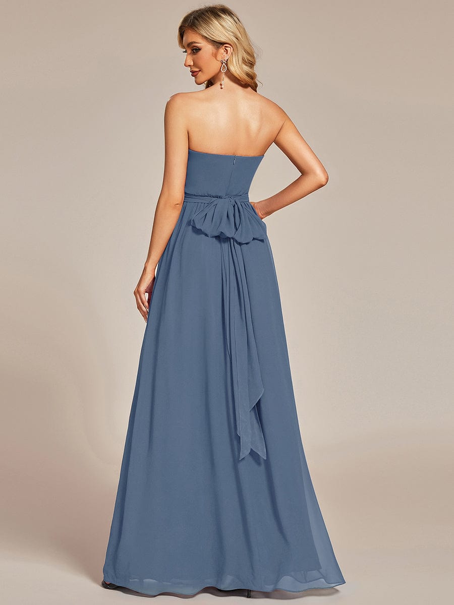 Multiway Chiffon Pleated Strapless Floor Length Bridesmaid Dress #color_Dusty Blue