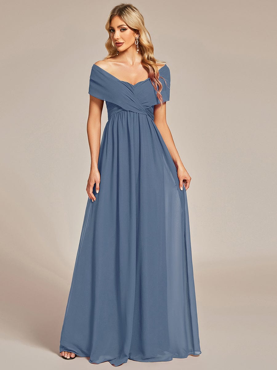 Multiway Chiffon Pleated Strapless Floor Length Bridesmaid Dress #color_Dusty Blue