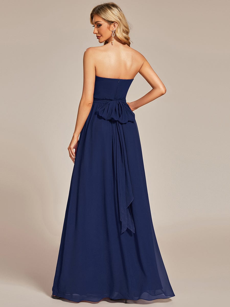 Multiway Chiffon Pleated Strapless Floor Length Bridesmaid Dress #color_Navy Blue