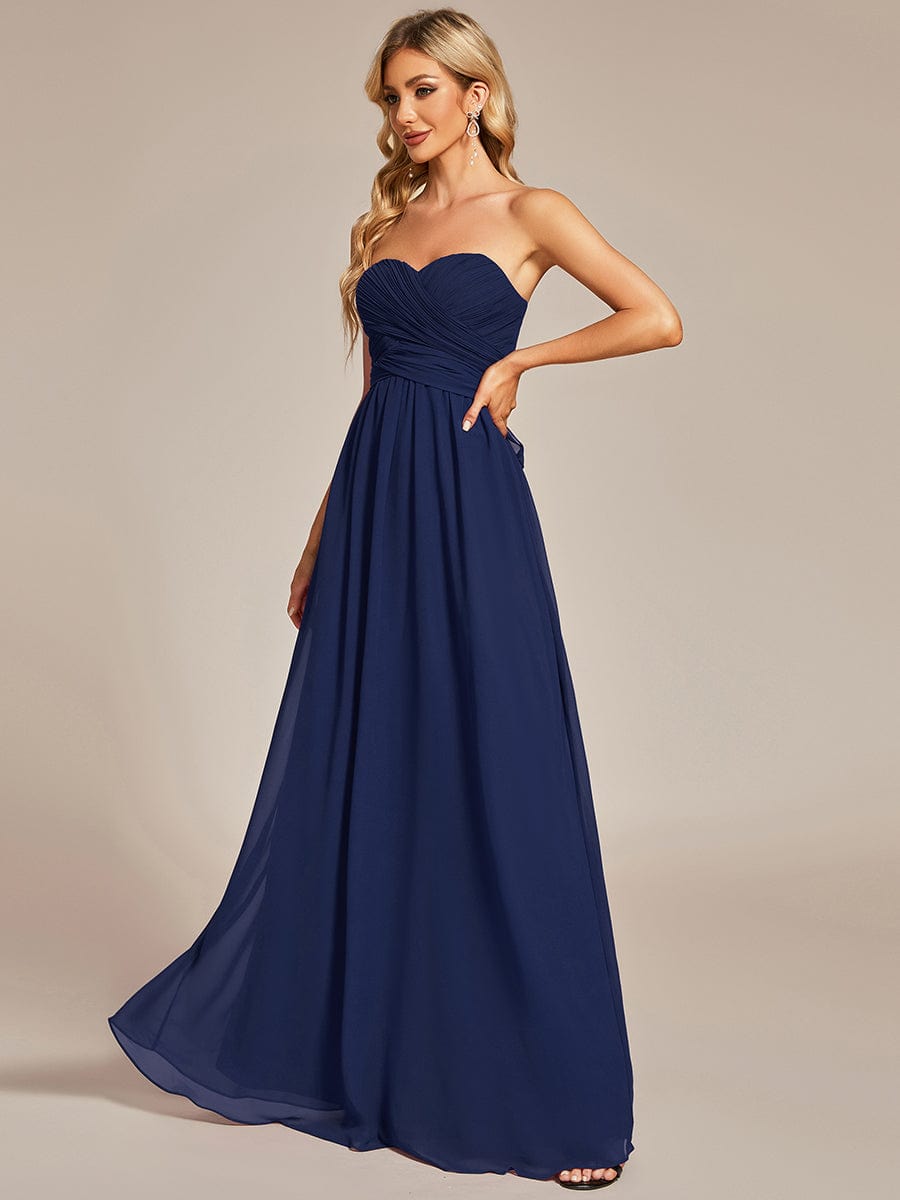 Multiway Chiffon Pleated Strapless Floor Length Bridesmaid Dress #color_Navy Blue