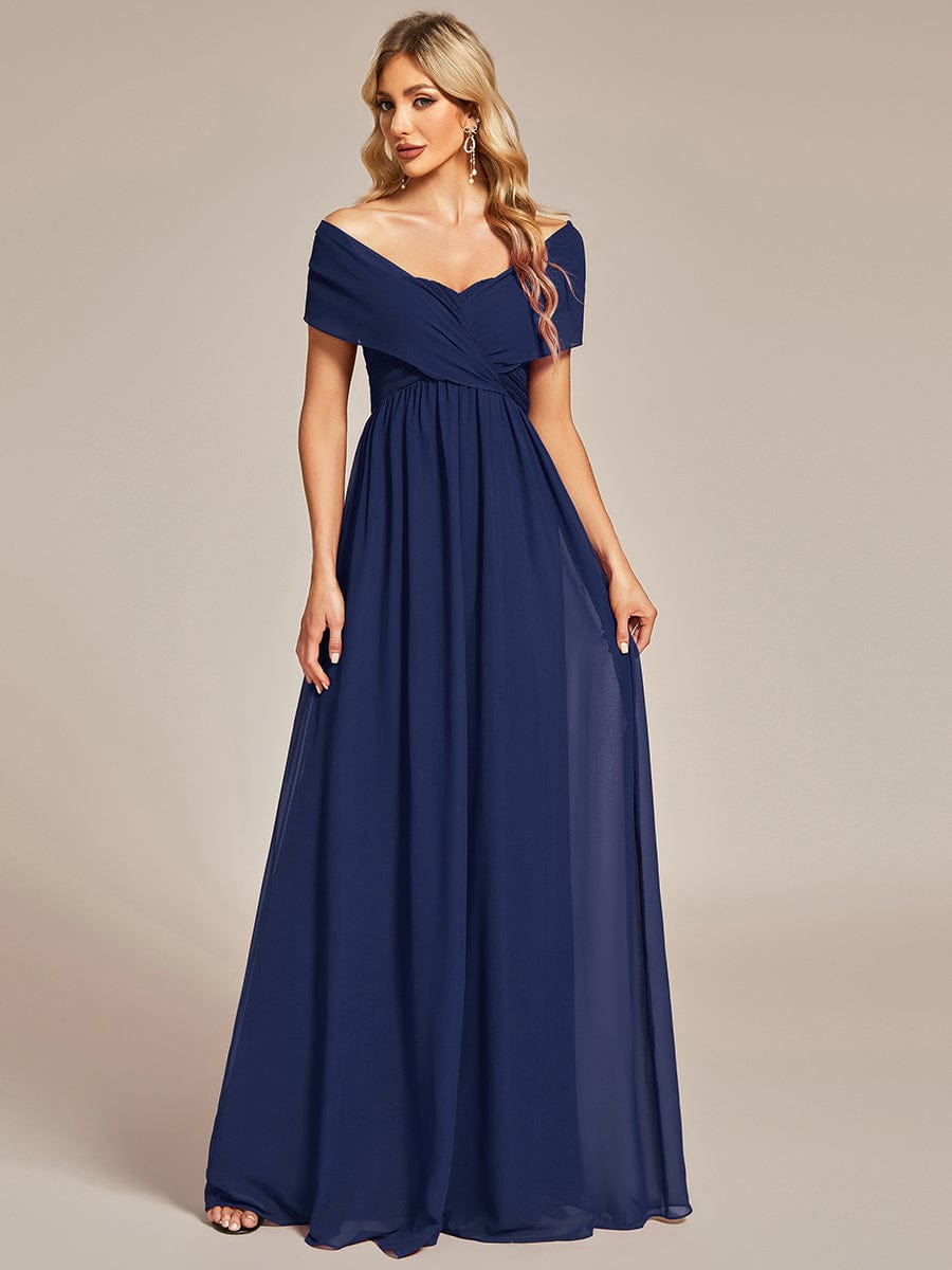 Multiway Chiffon Pleated Strapless Floor Length Bridesmaid Dress #color_Navy Blue