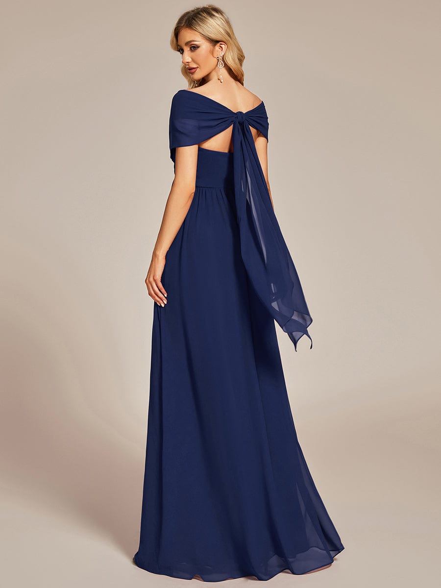 Multiway Chiffon Pleated Strapless Floor Length Bridesmaid Dress #color_Navy Blue