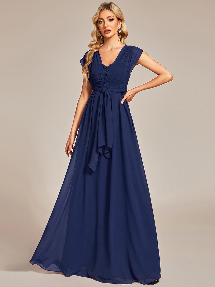 Multiway Chiffon Pleated Strapless Floor Length Bridesmaid Dress #color_Navy Blue