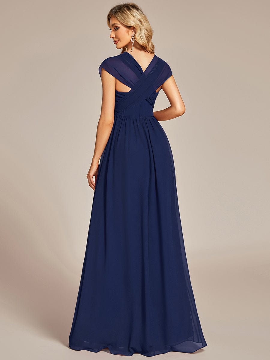 Multiway Chiffon Pleated Strapless Floor Length Bridesmaid Dress #color_Navy Blue