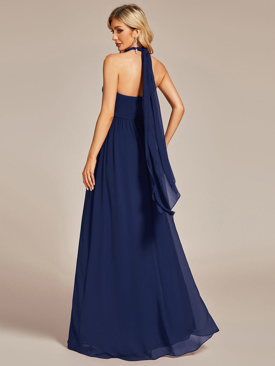 Multiway Chiffon Pleated Strapless Floor Length Bridesmaid Dress #color_Navy Blue