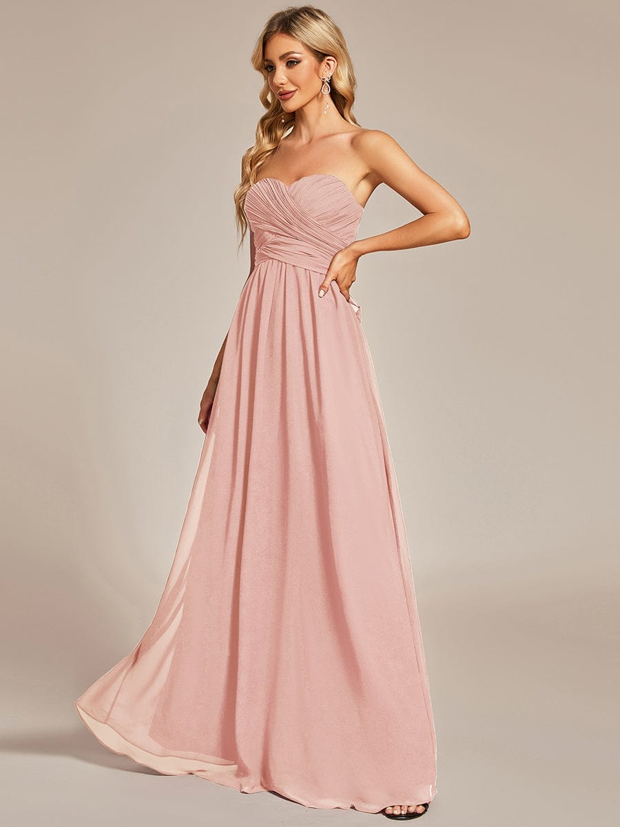 Multiway Chiffon Pleated Strapless Floor Length Bridesmaid Dress #color_Pink