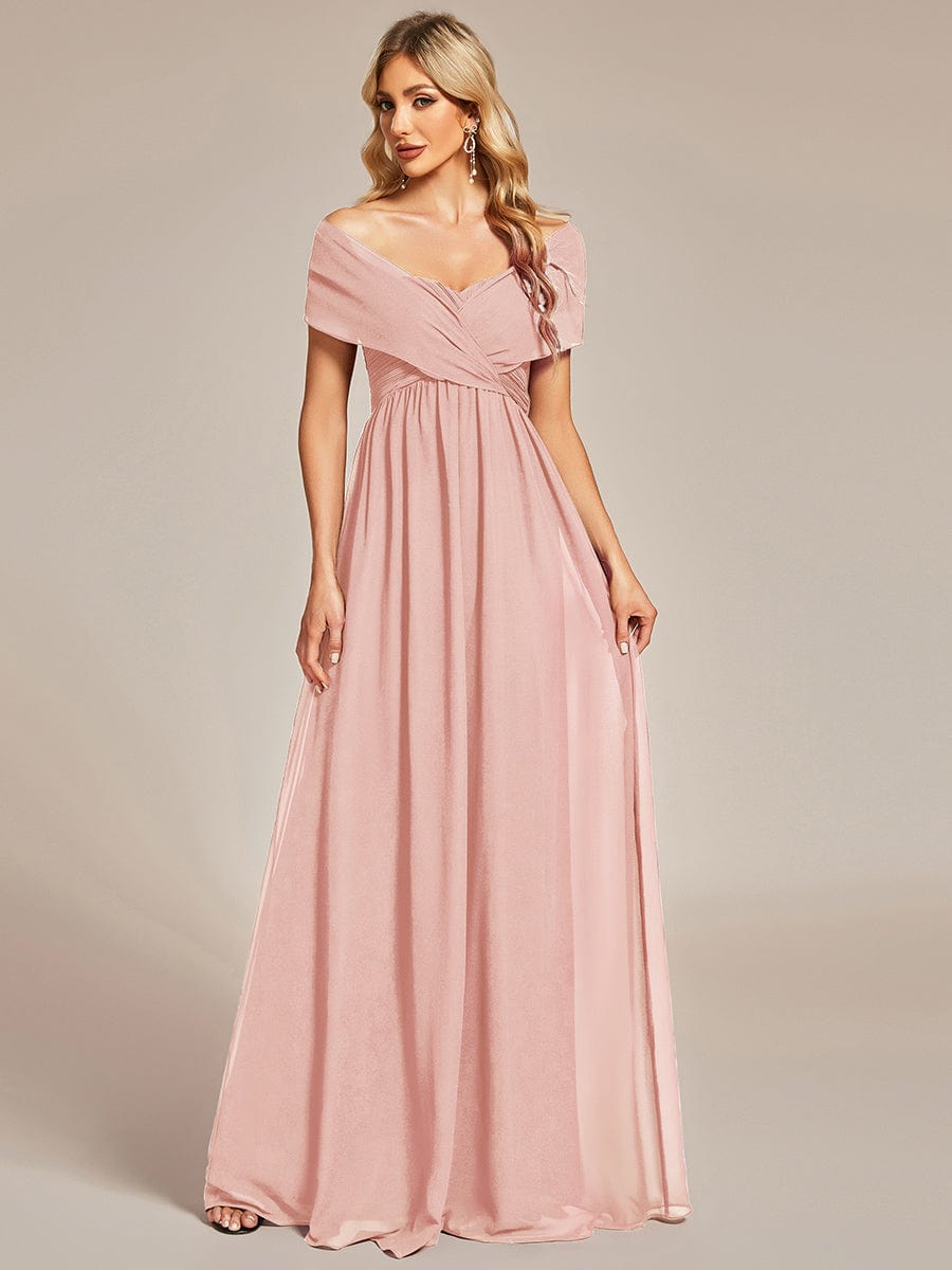 Multiway Chiffon Pleated Strapless Floor Length Bridesmaid Dress #color_Pink