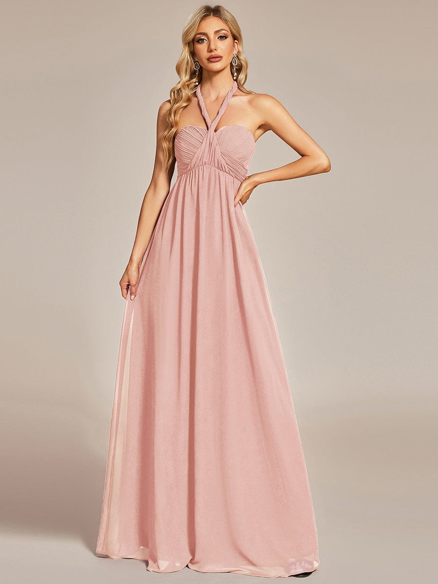 Multiway Chiffon Pleated Strapless Floor Length Bridesmaid Dress #color_Pink