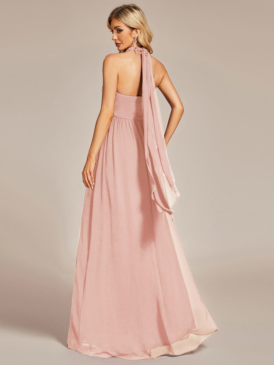 Multiway Chiffon Pleated Strapless Floor Length Bridesmaid Dress #color_Pink