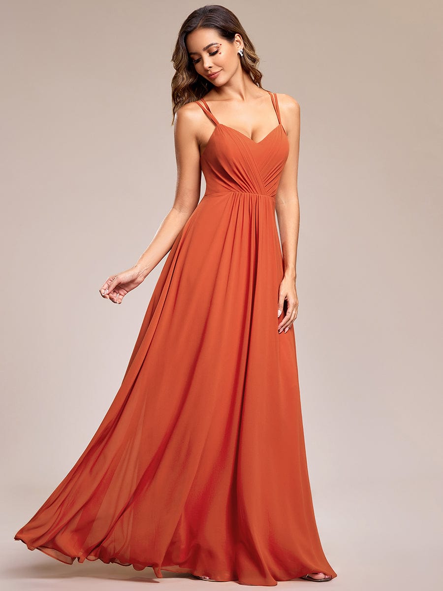 Chiffon and Lace Open Back Bridesmaid Dress with Spaghetti Straps #color_Burnt Orange