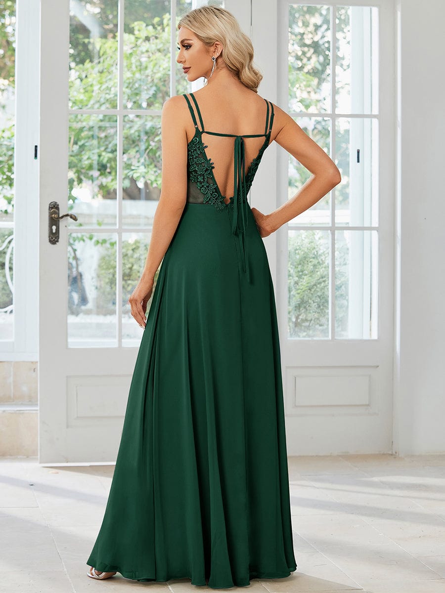 Chiffon and Lace Open Back Bridesmaid Dress with Spaghetti Straps #color_Dark Green