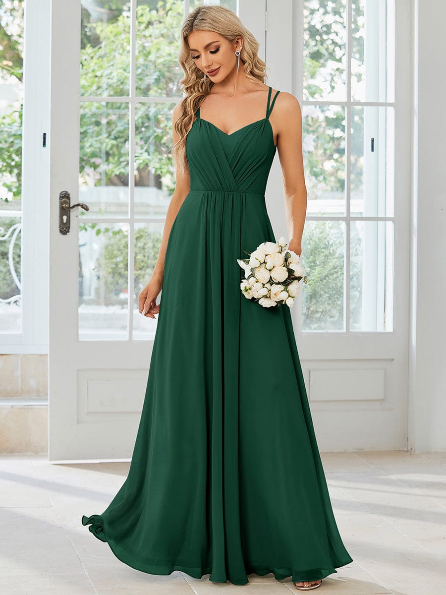 Chiffon and Lace Open Back Bridesmaid Dress with Spaghetti Straps #color_Dark Green