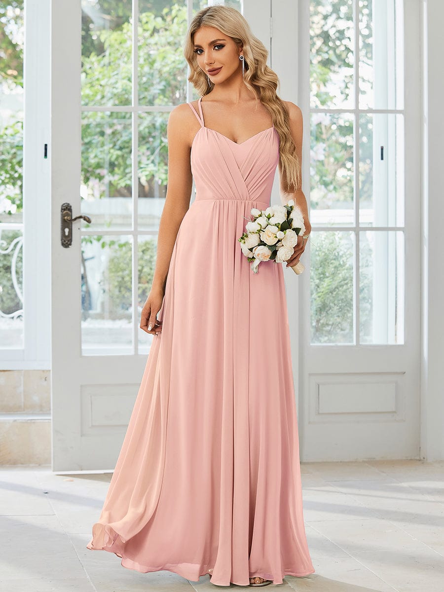 Chiffon and Lace Open Back Bridesmaid Dress with Spaghetti Straps #color_Pink