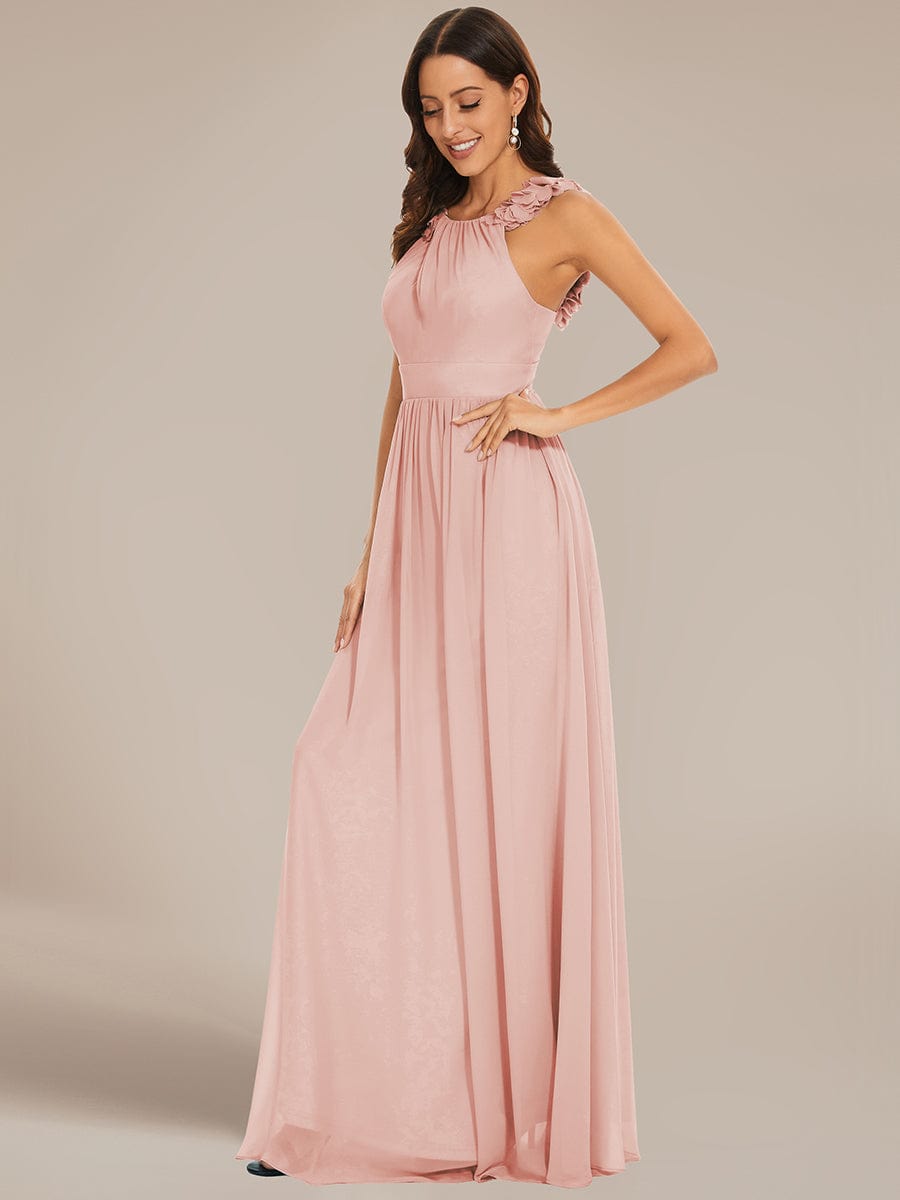 Sleeveless Floral Applique V-Neck A-Line Chiffon Bridesmaid Dress #color_Pink