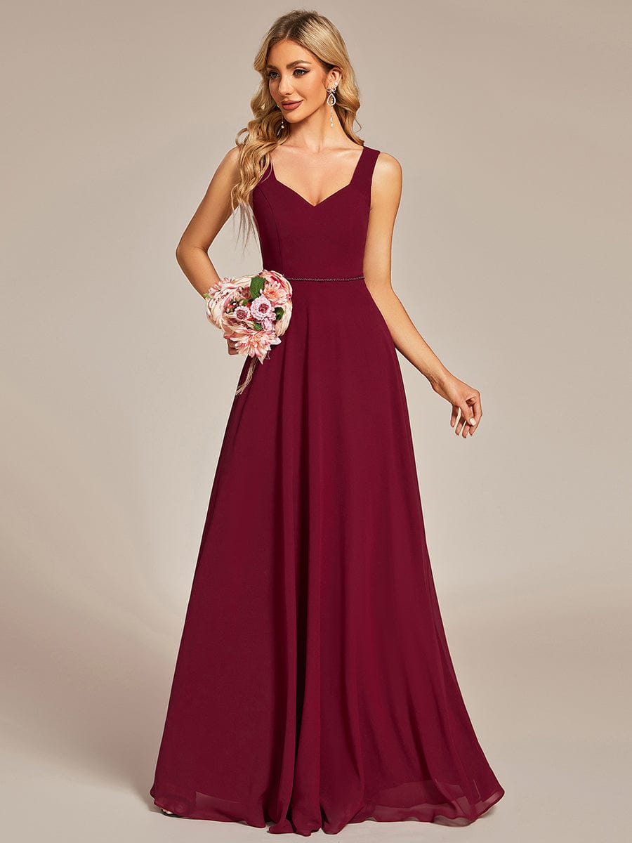 Elegant Chiffon Sleeveless Bridesmaid Dress with Backless #color_Burgundy