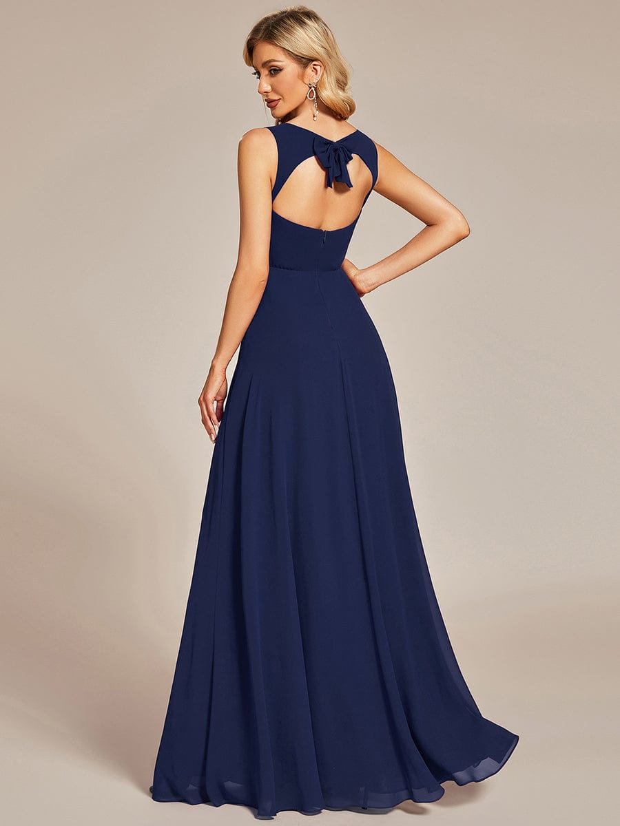 Elegant Chiffon Sleeveless Bridesmaid Dress with Backless #color_Navy Blue