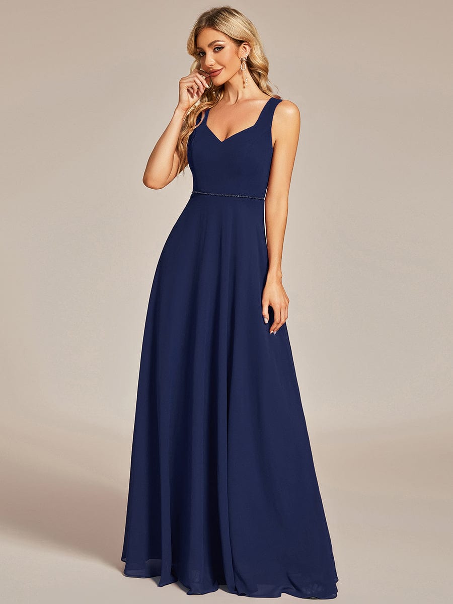 Elegant Chiffon Sleeveless Bridesmaid Dress with Backless #color_Navy Blue