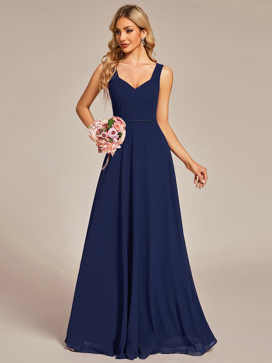 Elegant Chiffon Sleeveless Bridesmaid Dress with Backless #color_Navy Blue