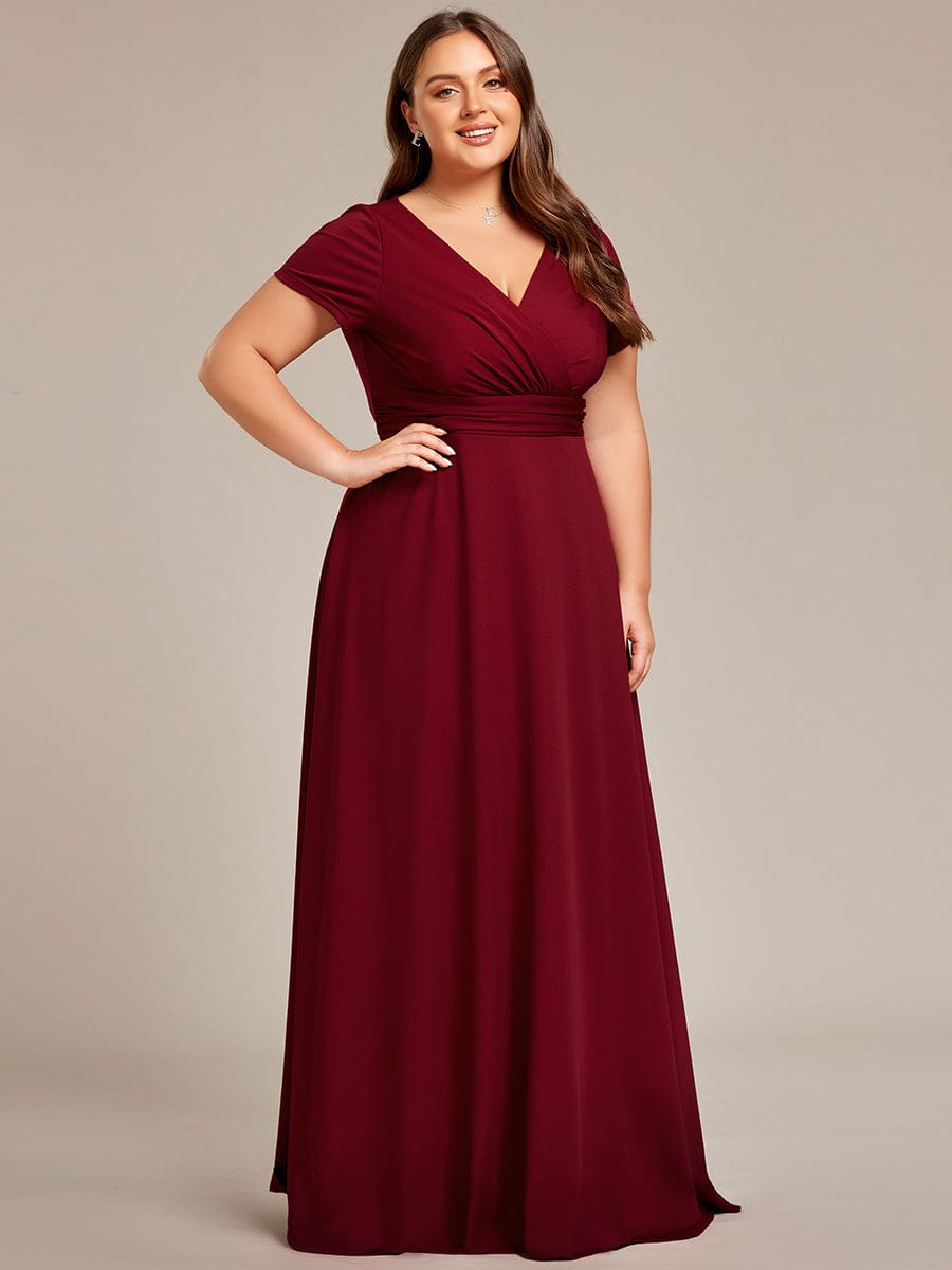 Simple Plus Size Empire Waist A-Line Bridesmaid Dress #color_Burgundy