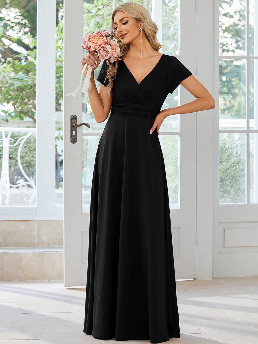 Sipmle Pleated Empire Waist A-Line Bridesmaid Dress #color_Black