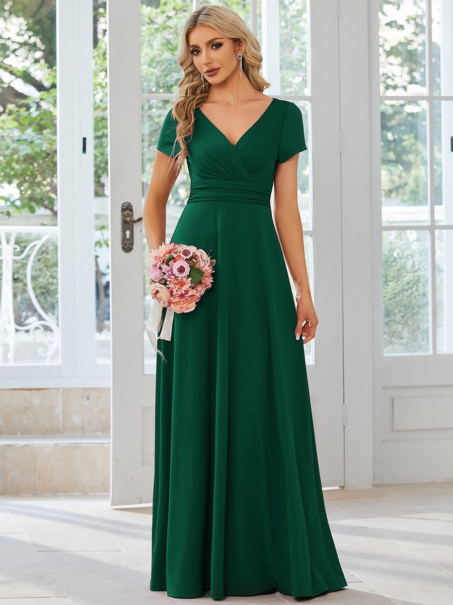 Sipmle Pleated Empire Waist A-Line Bridesmaid Dress #color_Dark Green