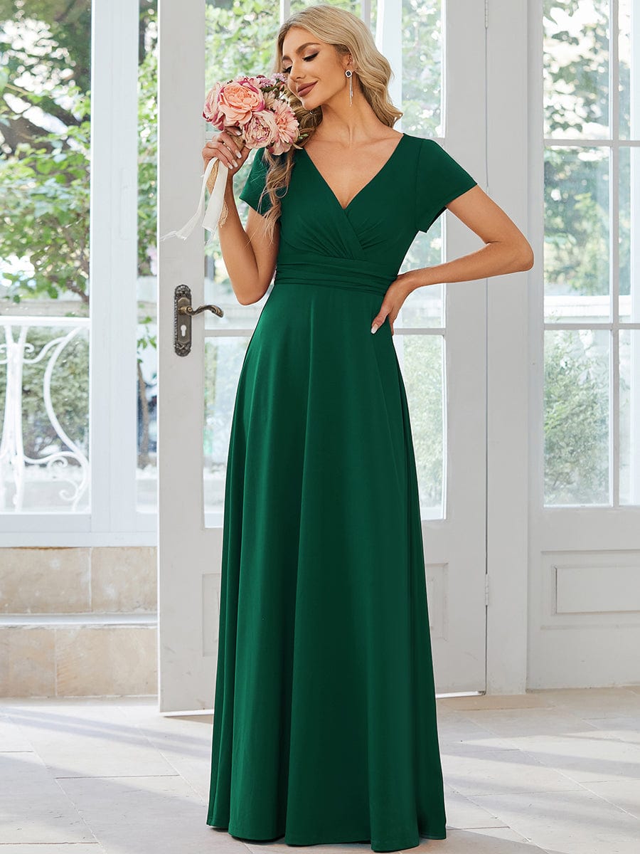 Sipmle Pleated Empire Waist A-Line Bridesmaid Dress #color_Dark Green