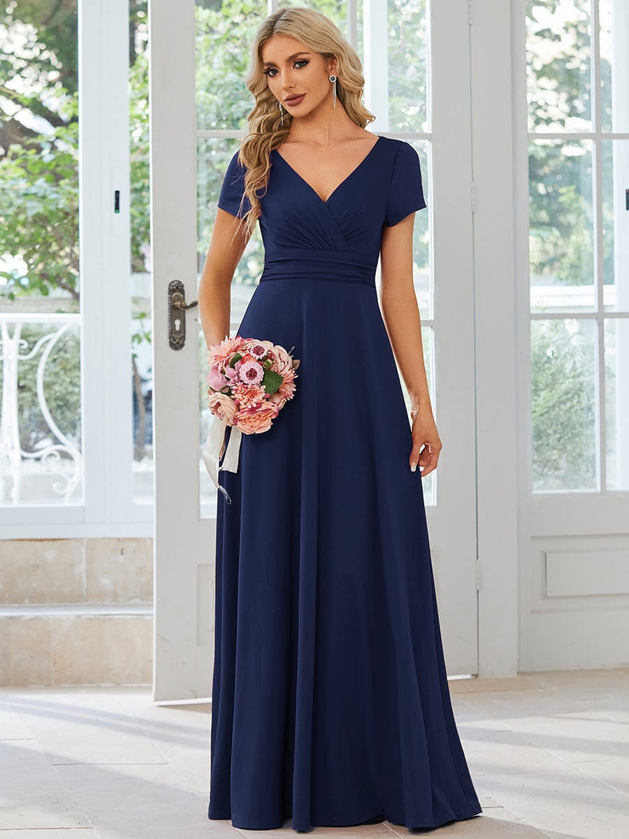 Sipmle Pleated Empire Waist A-Line Bridesmaid Dress #color_Navy Blue