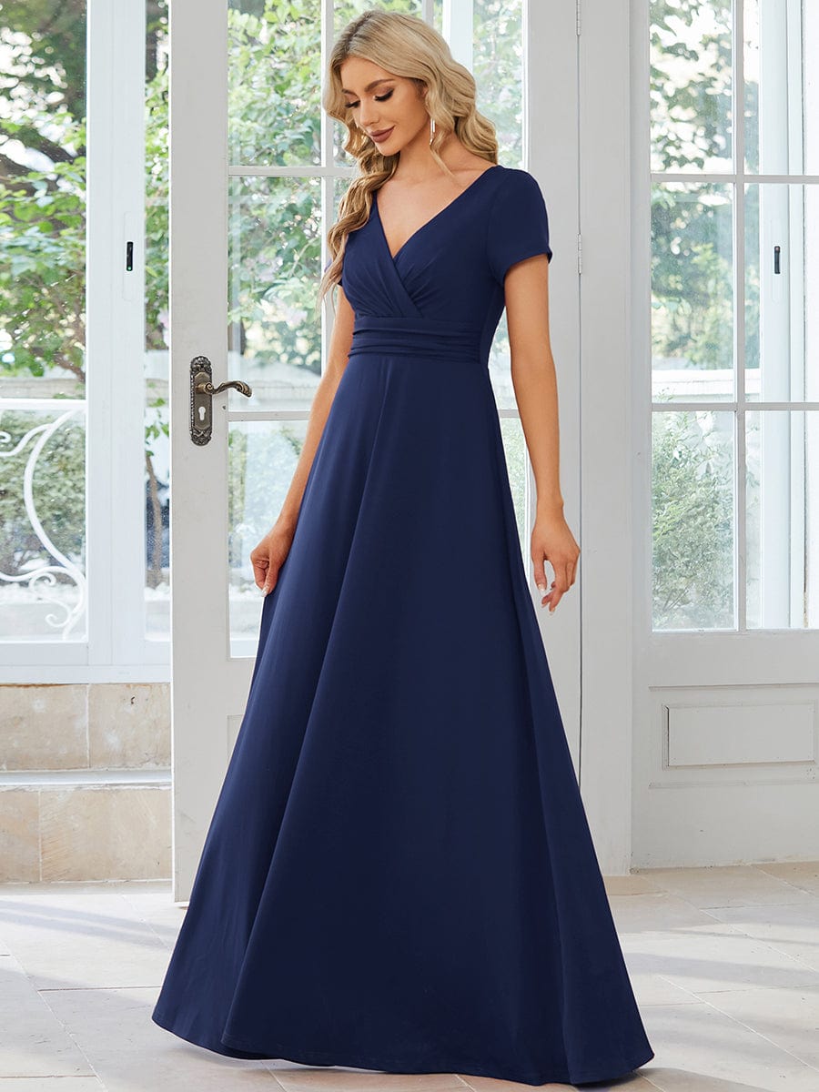 Sipmle Pleated Empire Waist A-Line Bridesmaid Dress #color_Navy Blue