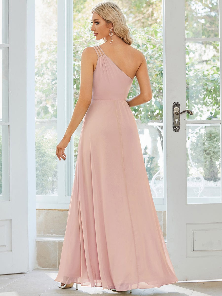 Flowy Chiffon One Shoulder Bridesmaid Dress with Spaghetti Strap Final Sale