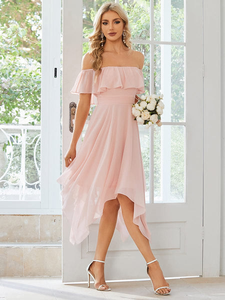 Shop Off The Shoulder Bridesmaid Dresses with Asymmetrical Hemline Ever Pretty UK