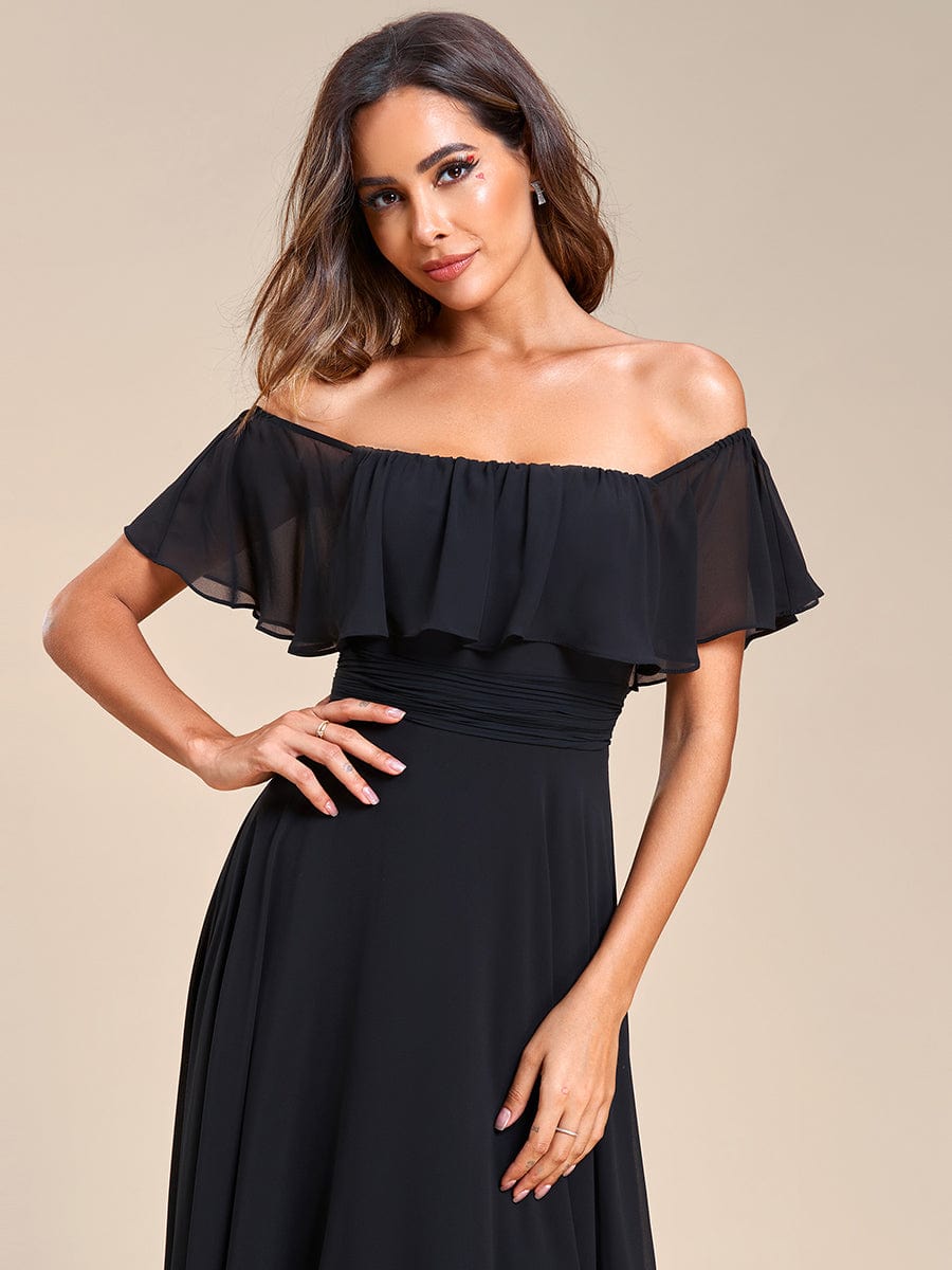 Lace Chiffon Long Bridesmaid Dress with Open Back  #Color_Black