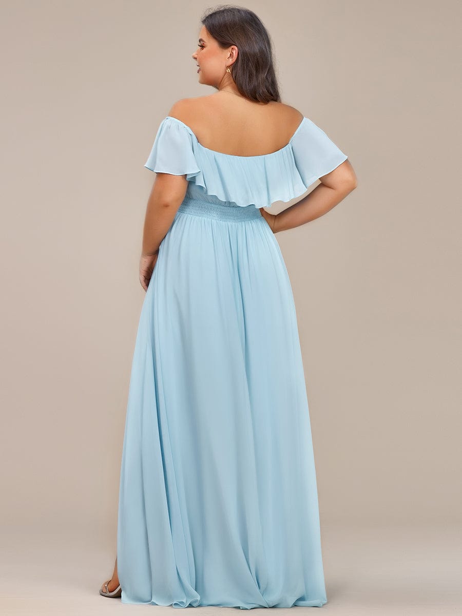 Chiffon Off-The-Shoulder High Low Bridesmaid Dress #Color_Sky Blue