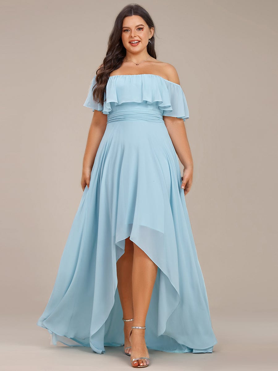 Chiffon Off-The-Shoulder High Low Bridesmaid Dress #Color_Sky Blue