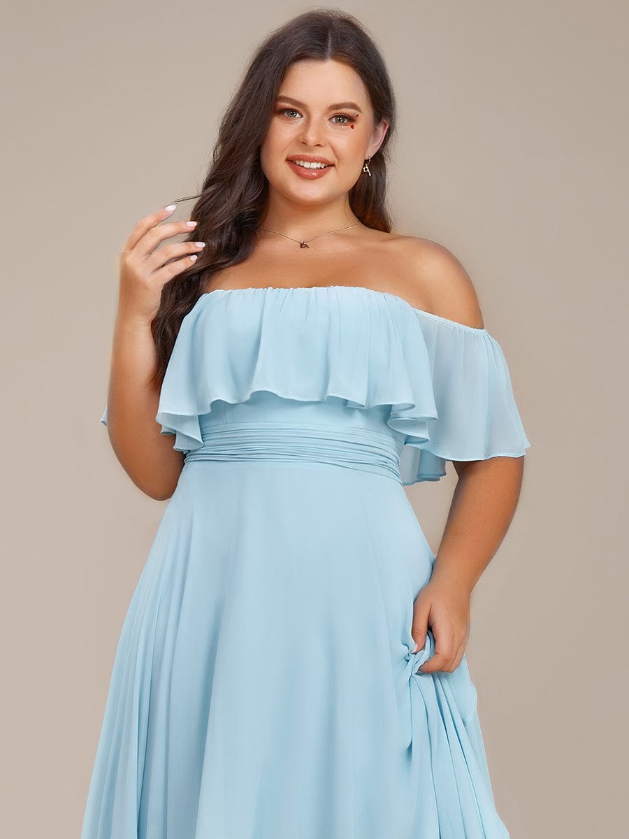 Chiffon Off-The-Shoulder High Low Bridesmaid Dress #Color_Sky Blue