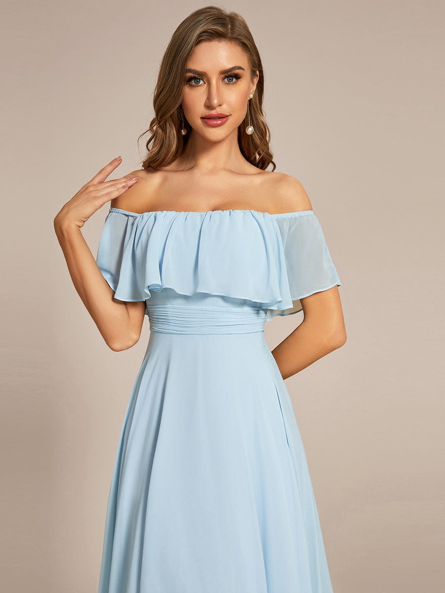 Chiffon Off-The-Shoulder High Low Bridesmaid Dress #Color_Sky Blue