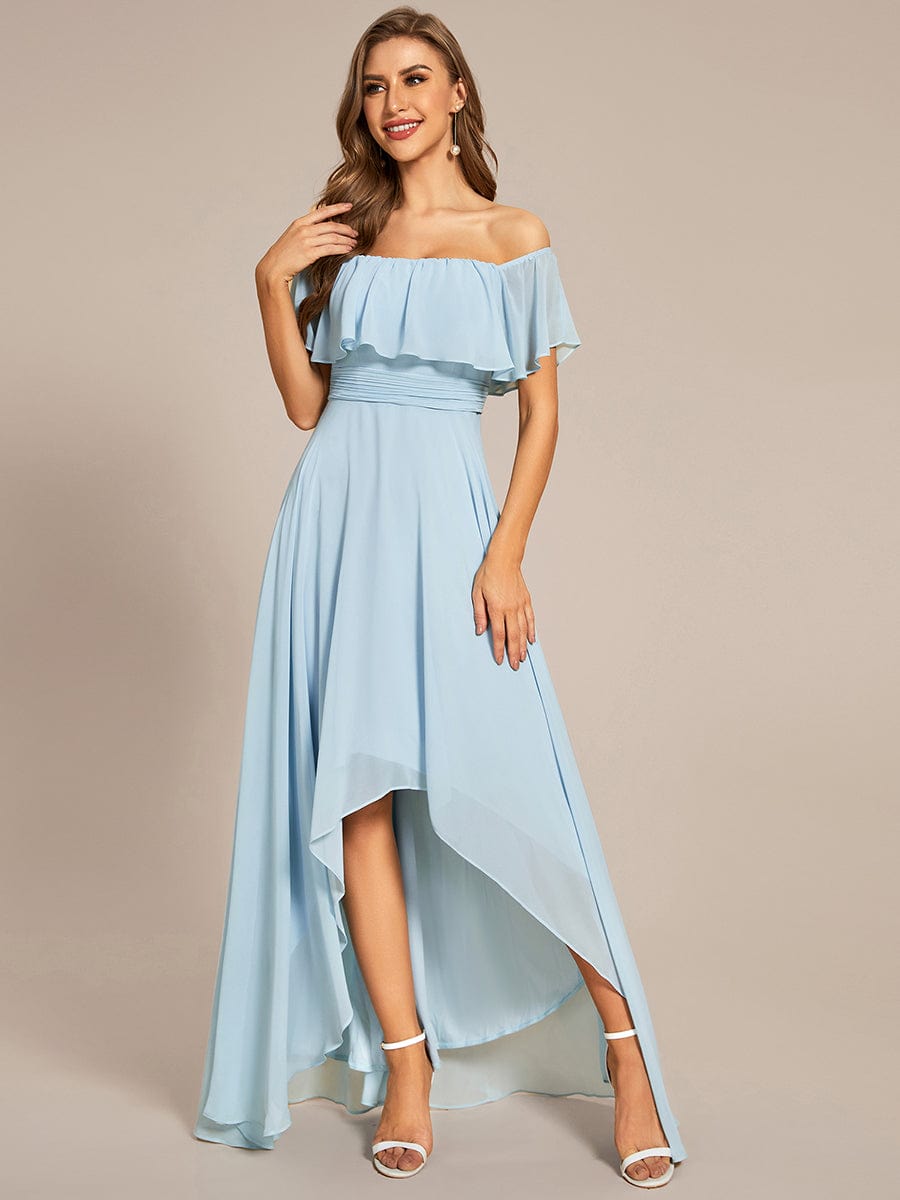 Chiffon Off-The-Shoulder High Low Bridesmaid Dress #Color_Sky Blue