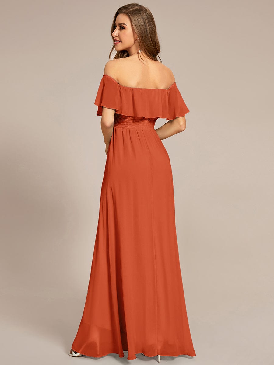 Lace Chiffon Long Bridesmaid Dress with Open Back  #Color_Burnt Orange