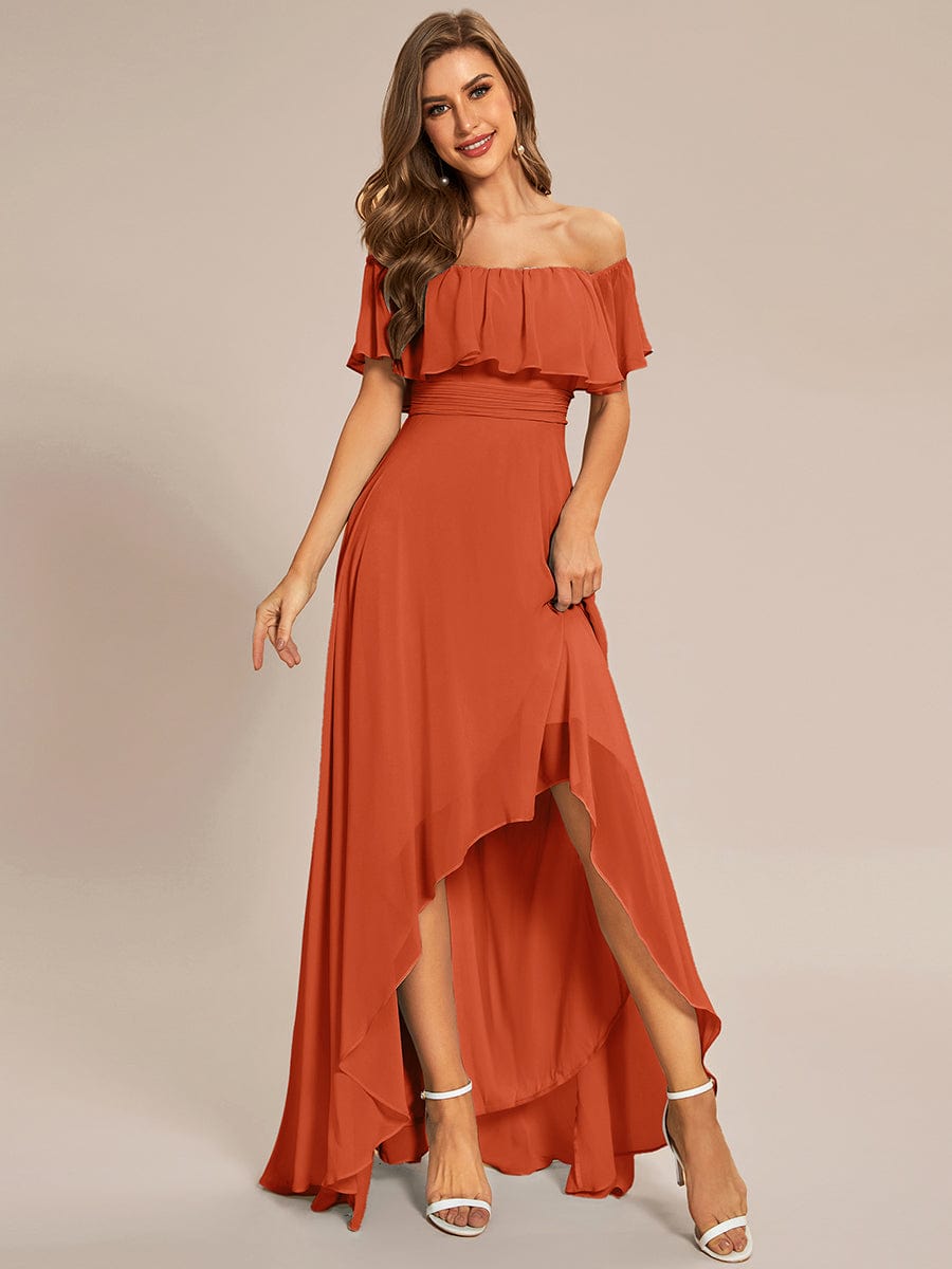 Lace Chiffon Long Bridesmaid Dress with Open Back  #Color_Burnt Orange