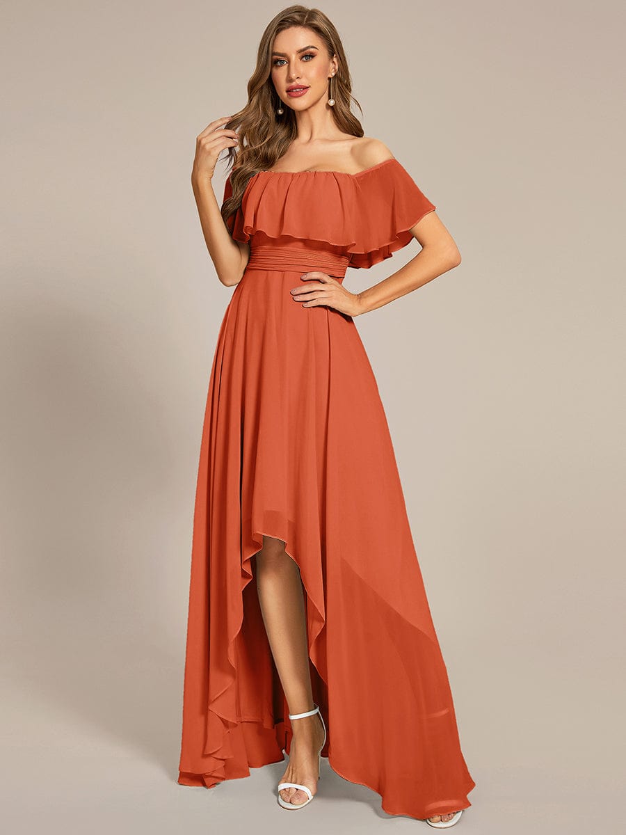 Lace Chiffon Long Bridesmaid Dress with Open Back  #Color_Burnt Orange