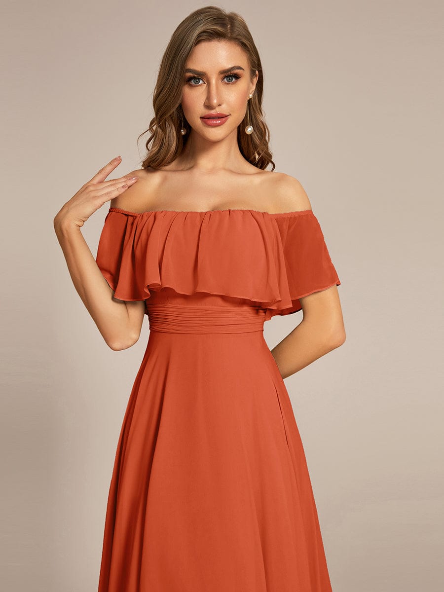 Lace Chiffon Long Bridesmaid Dress with Open Back  #Color_Burnt Orange