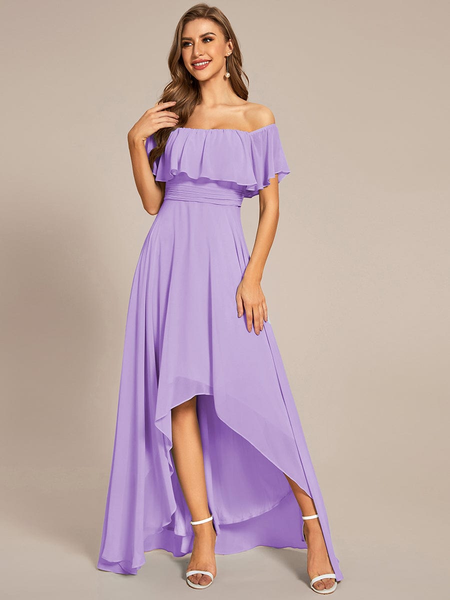 Lace Chiffon Long Bridesmaid Dress with Open Back  #Color_Lavender