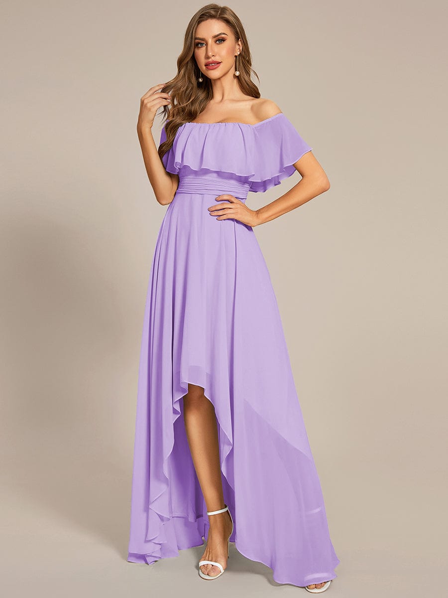 Lace Chiffon Long Bridesmaid Dress with Open Back  #Color_Lavender