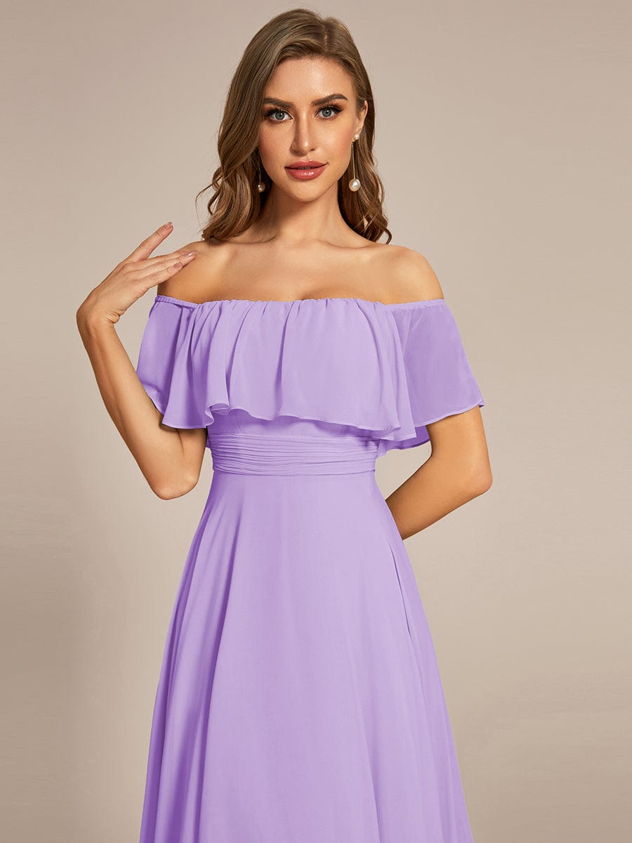 Lace Chiffon Long Bridesmaid Dress with Open Back  #Color_Lavender