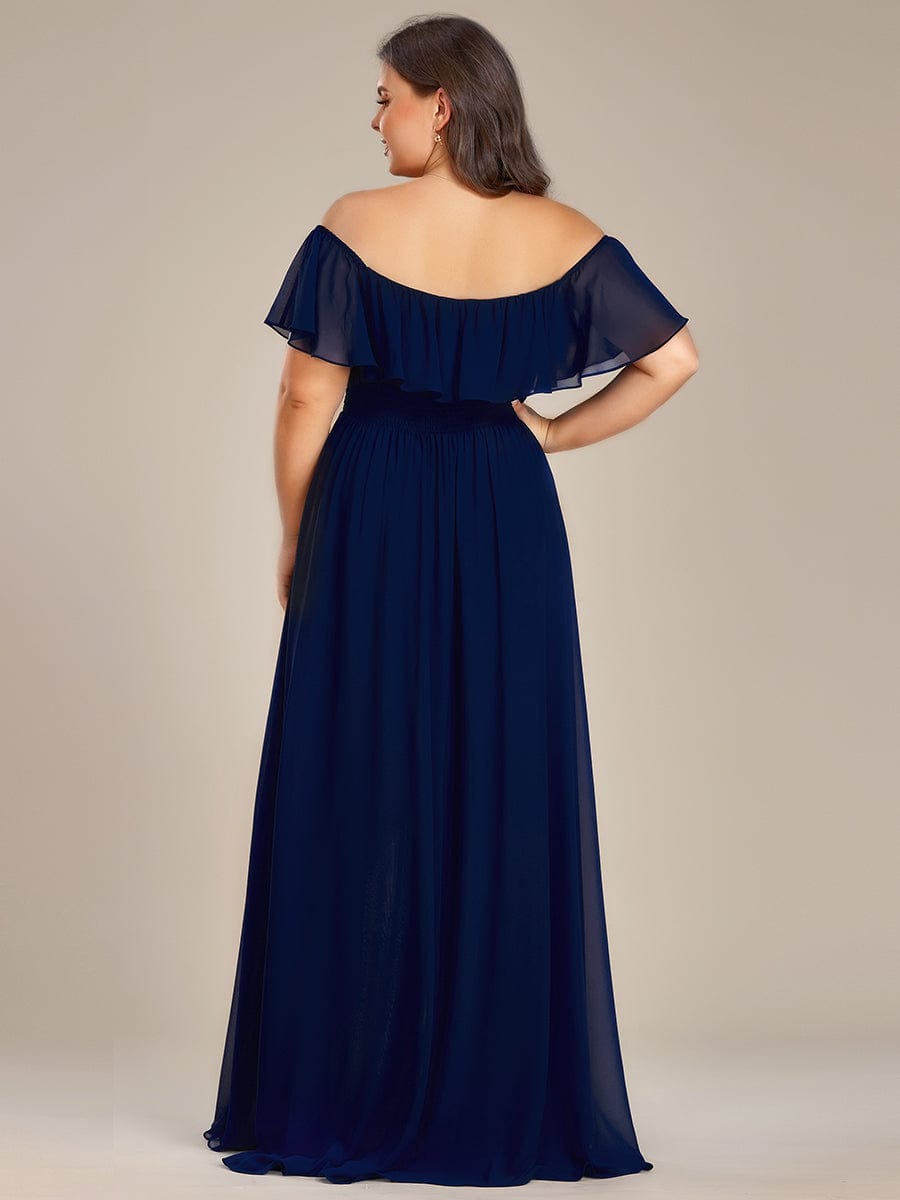 Chiffon Off-The-Shoulder High Low Bridesmaid Dress #Color_Navy Blue