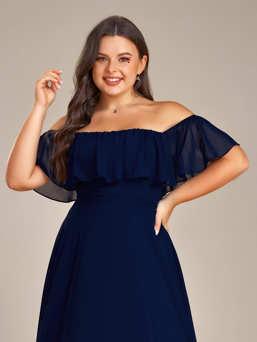 Chiffon Off-The-Shoulder High Low Bridesmaid Dress #Color_Navy Blue