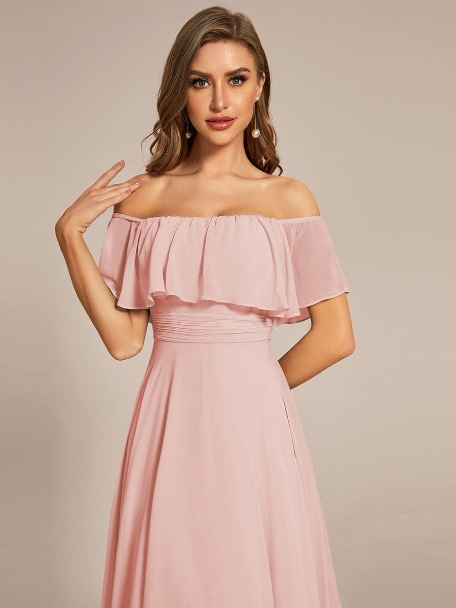 Lace Chiffon Long Bridesmaid Dress with Open Back  #Color_Pink