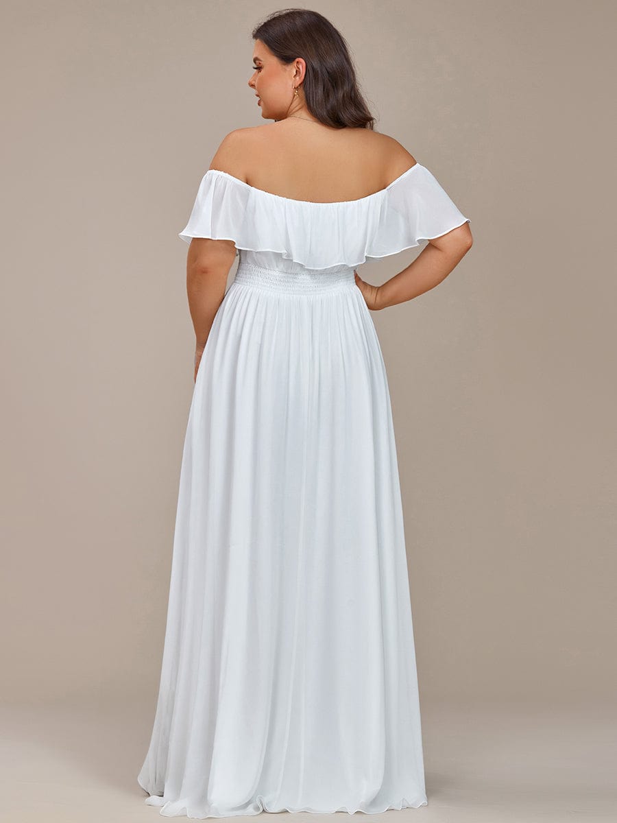 Lace Chiffon Long Bridesmaid Dress with Open Back  #Color_White