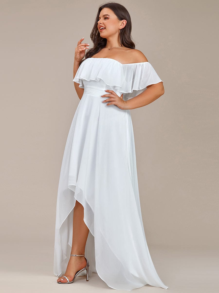 Lace Chiffon Long Bridesmaid Dress with Open Back  #Color_White