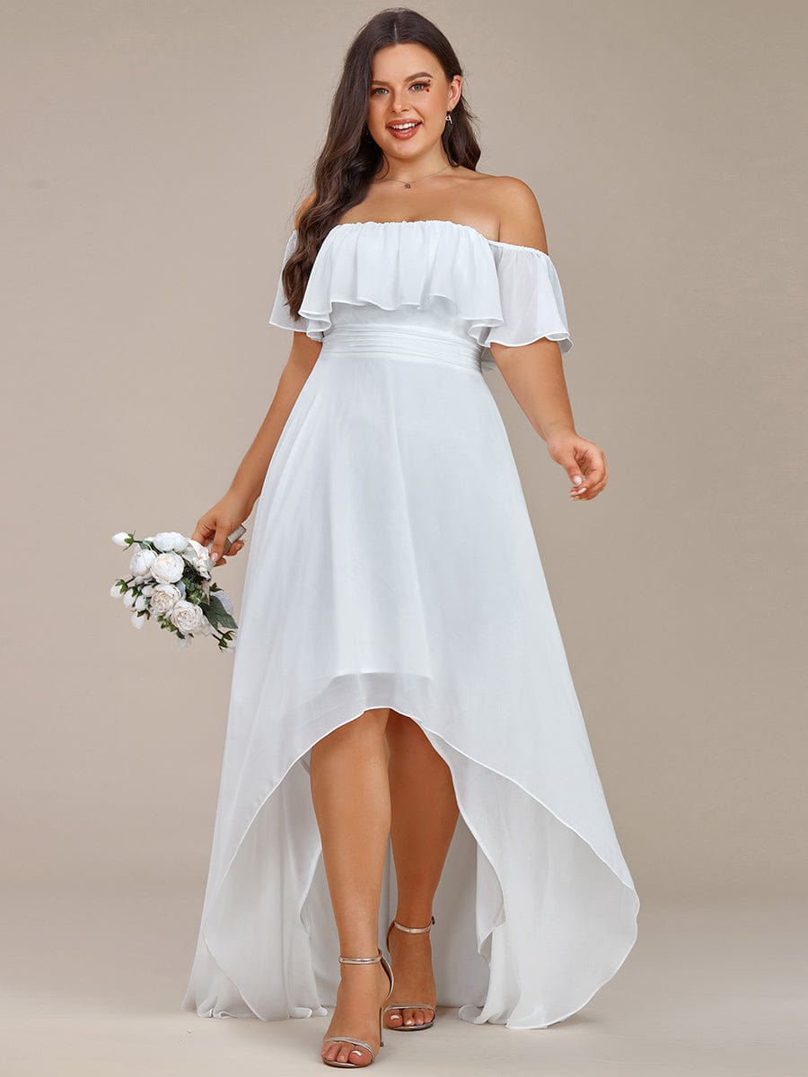 Lace Chiffon Long Bridesmaid Dress with Open Back  #Color_White